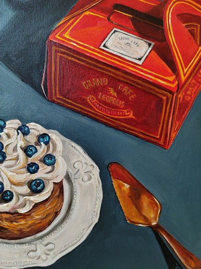 Oil painting Desert on the table Oksana Sklym with grand cafe Lefebvre red gold pastry box