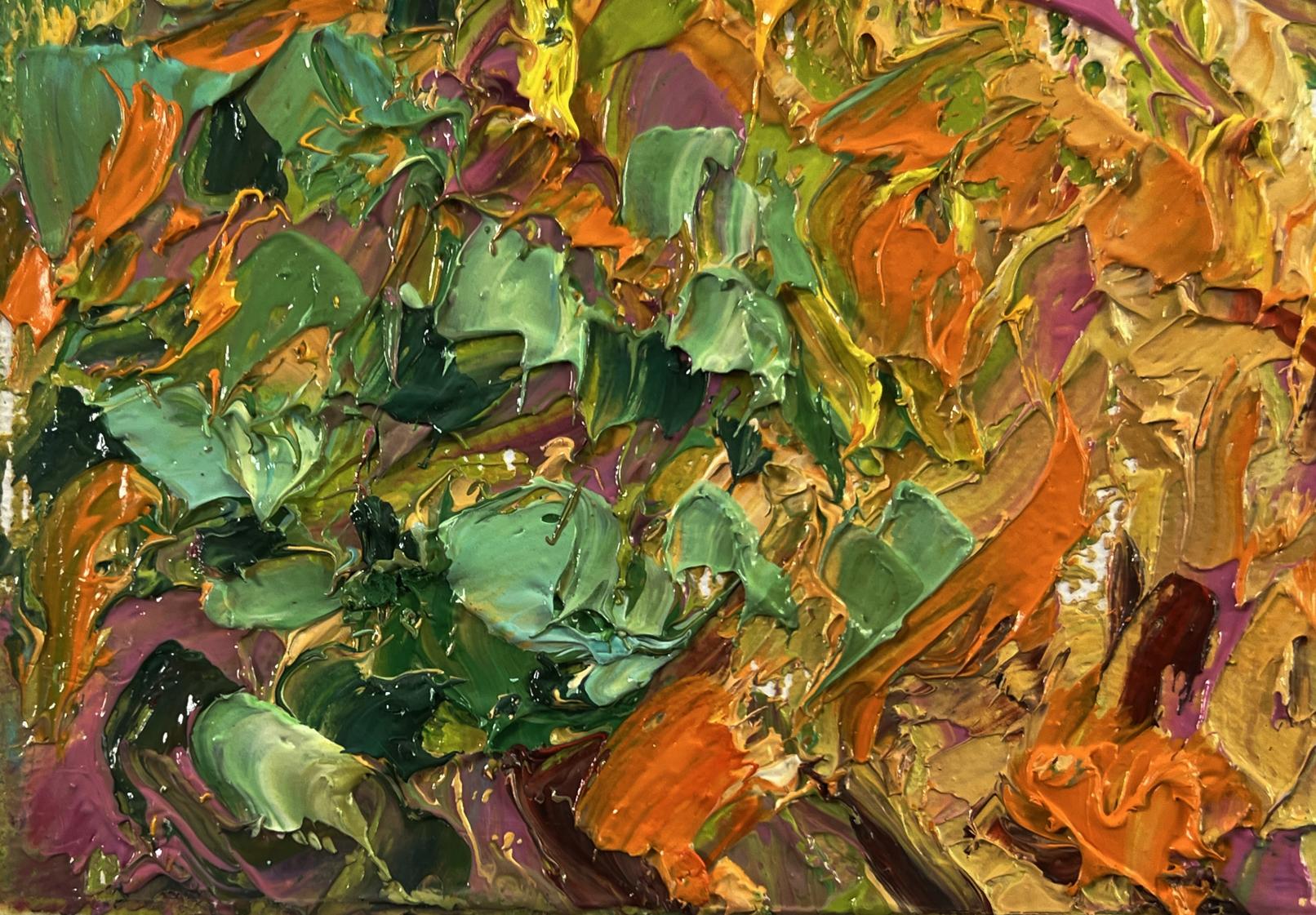 Vibrant oil painting Yellow sunset in the village by Oleksiy Ivanyuk