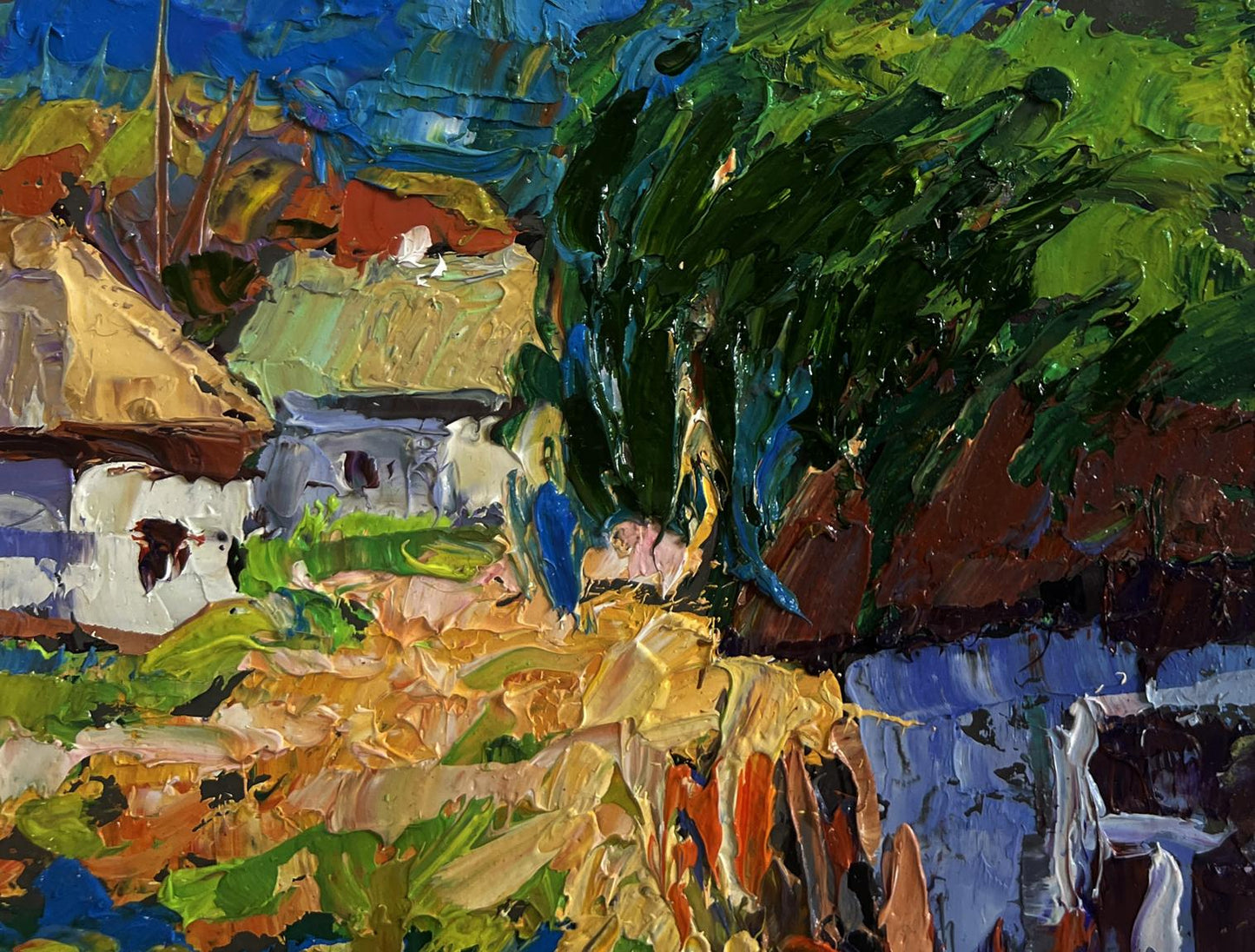 Vibrant impressionist oil painting Morning street of the village by Oleksiy Ivanyuk