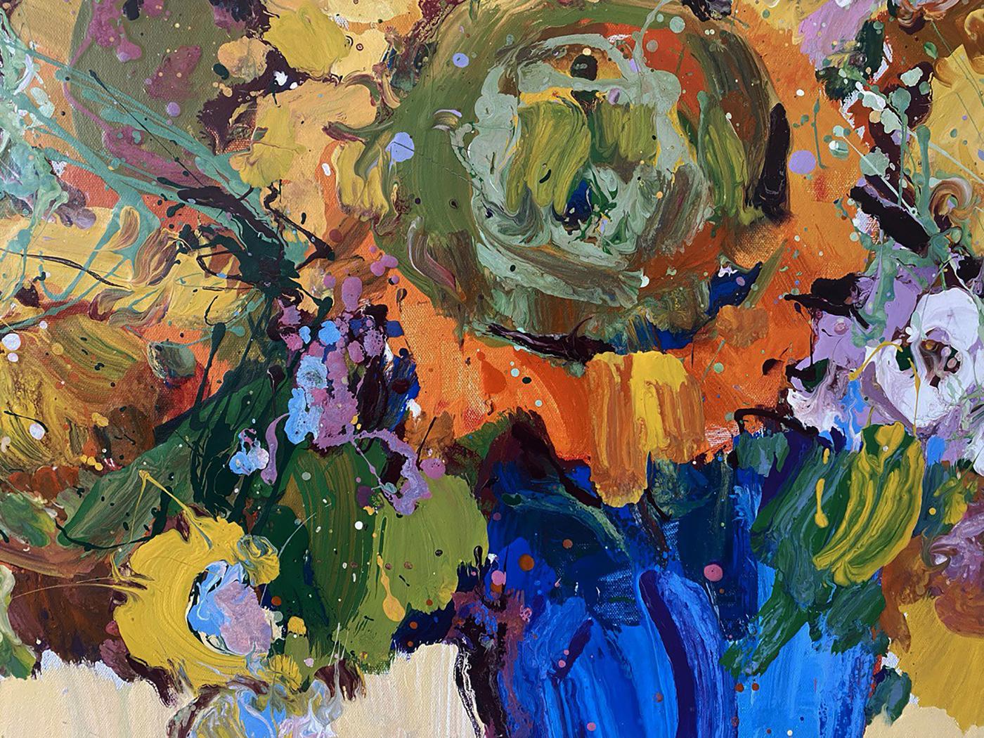Vibrant Sunny Flowers oil painting by Oksana Ivanyuk with bold colorful strokes