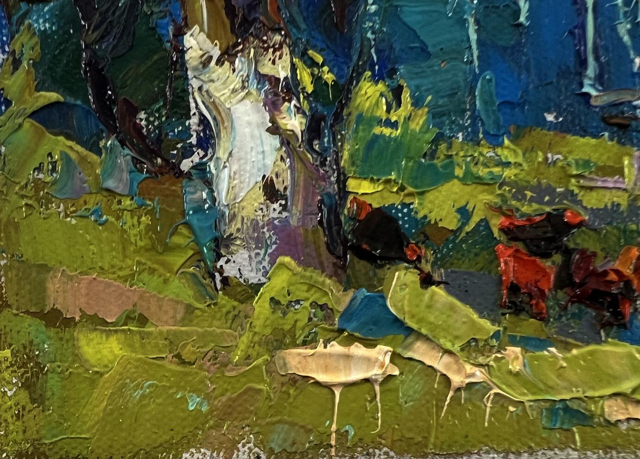 Oil painting Near the village yard by Oksana Ivanyuk, vibrant green blue strokes