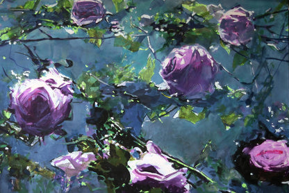 Purple roses oil painting by Ed Potapenkov, expressive brushstrokes