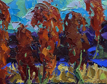 Vibrant Autumn Crimson oil painting by Oleksiy Ivanyuk with bold impressionist strokes