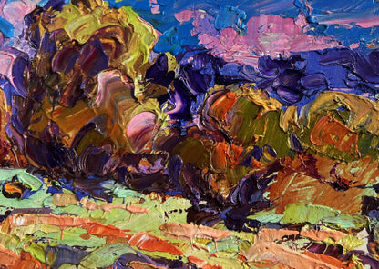 Vibrant impressionist oil painting Autumn evening meadows by Oleksiy Ivanyuk