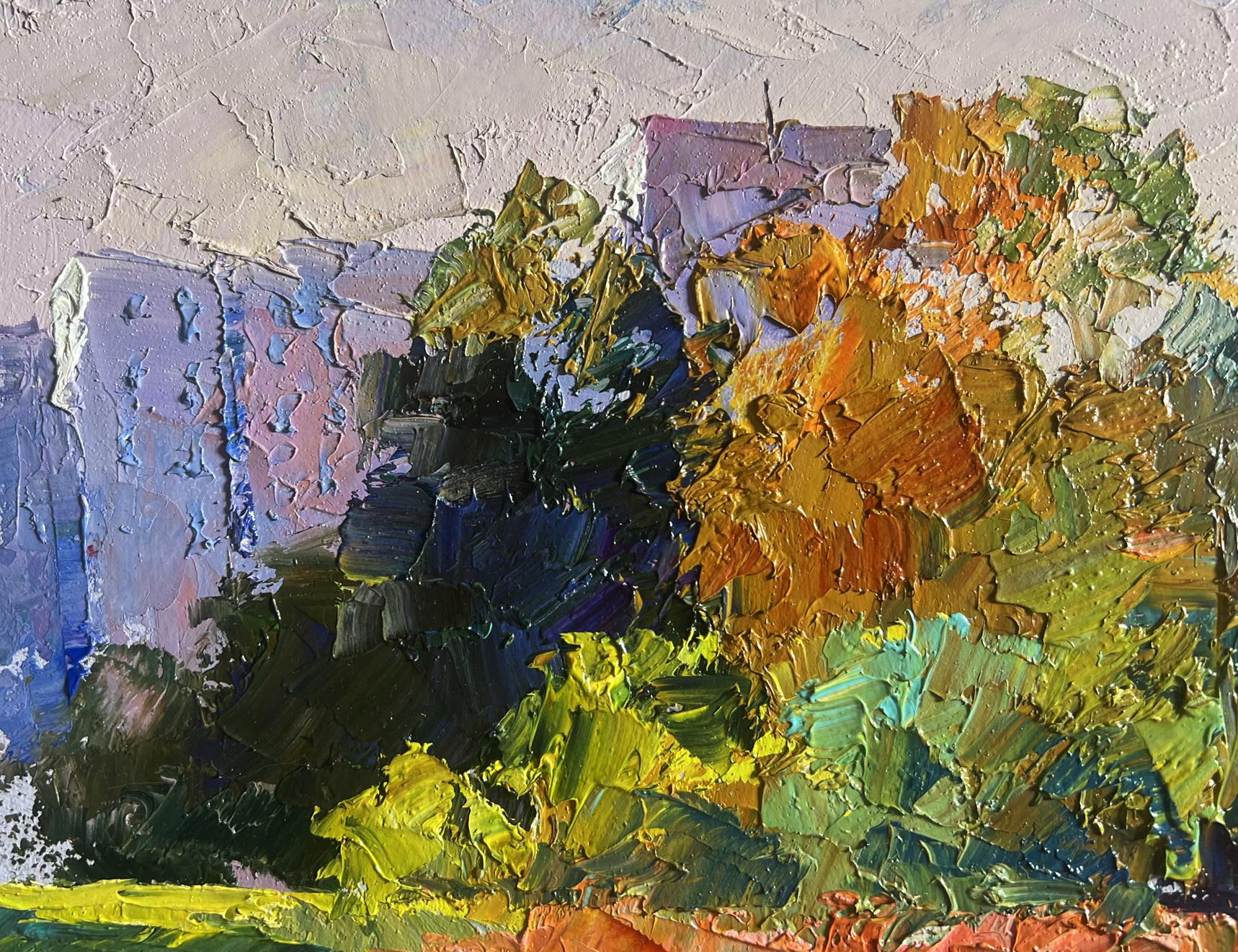 Vibrant impressionist oil painting of autumn meadows by Boris Serdyuk