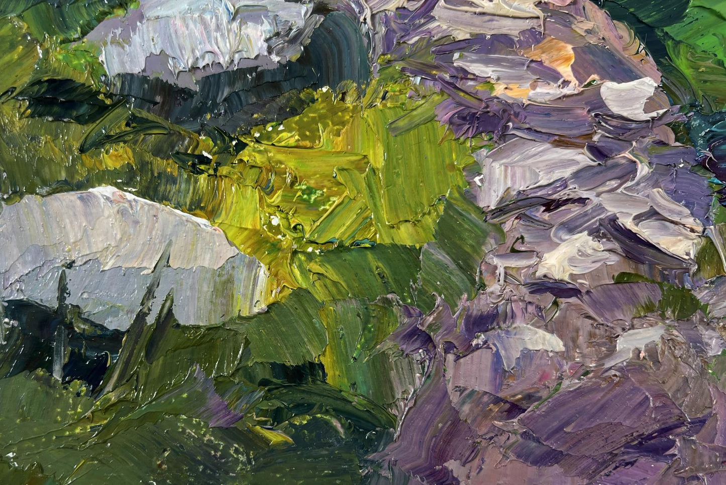 Textured oil painting of stone road to mountains by Boris Serdyuk