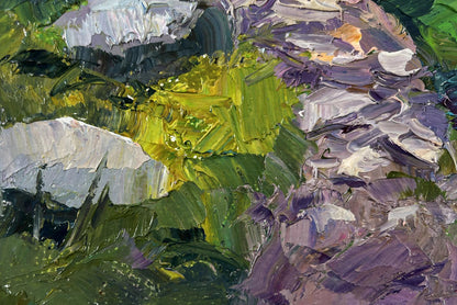 Textured oil painting of stone road to mountains by Boris Serdyuk