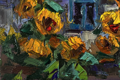 Oil painting Evening sunflowers by Oksana Ivanyuk vibrant impasto