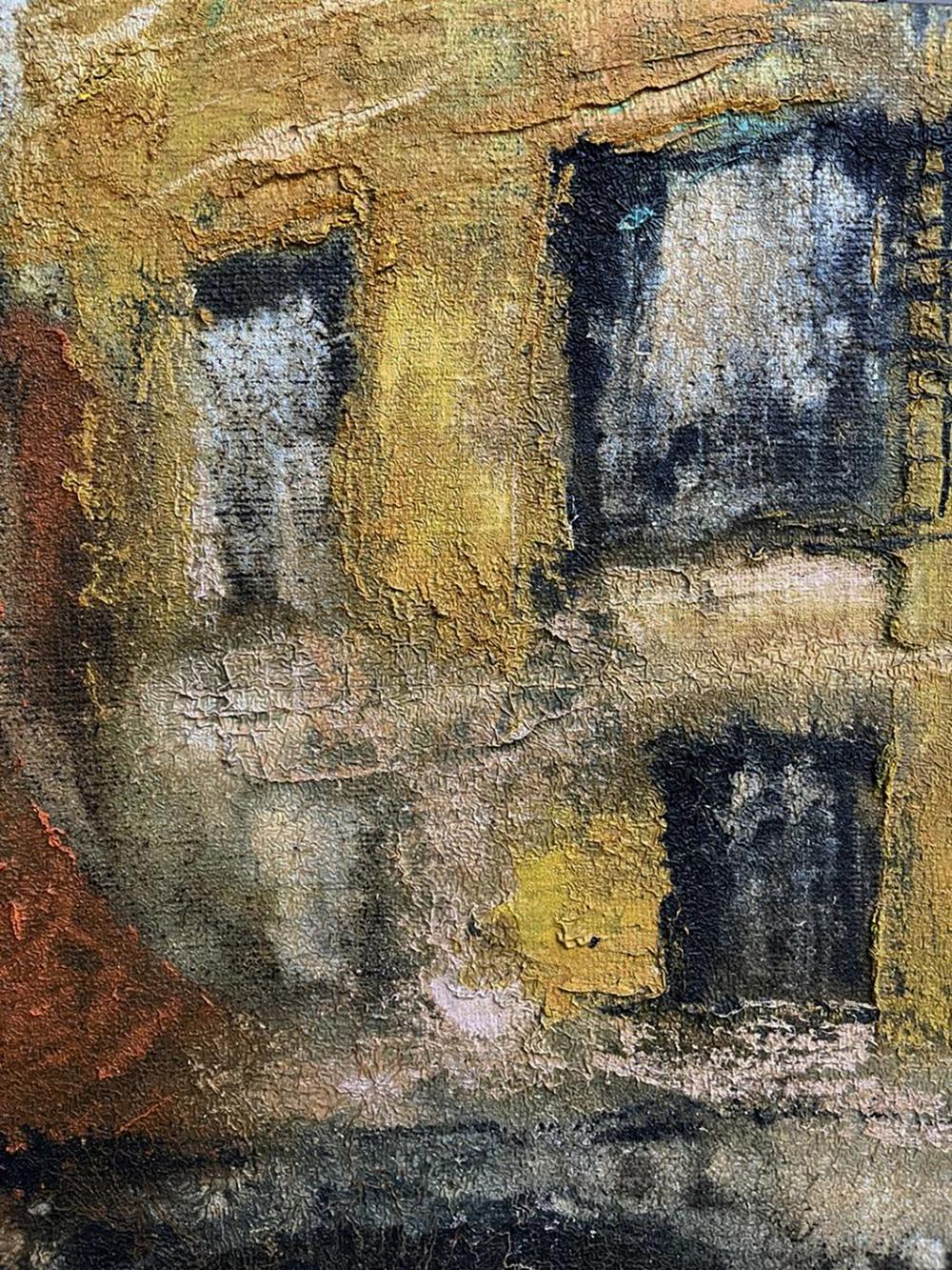 Oil painting Contrary to by Serhiy Kovalev with textured yellows, browns, blues
