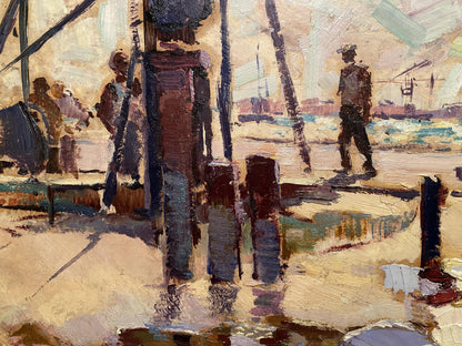 Impressionistic oil painting of Shipyard by Anatoly Sukhorukih