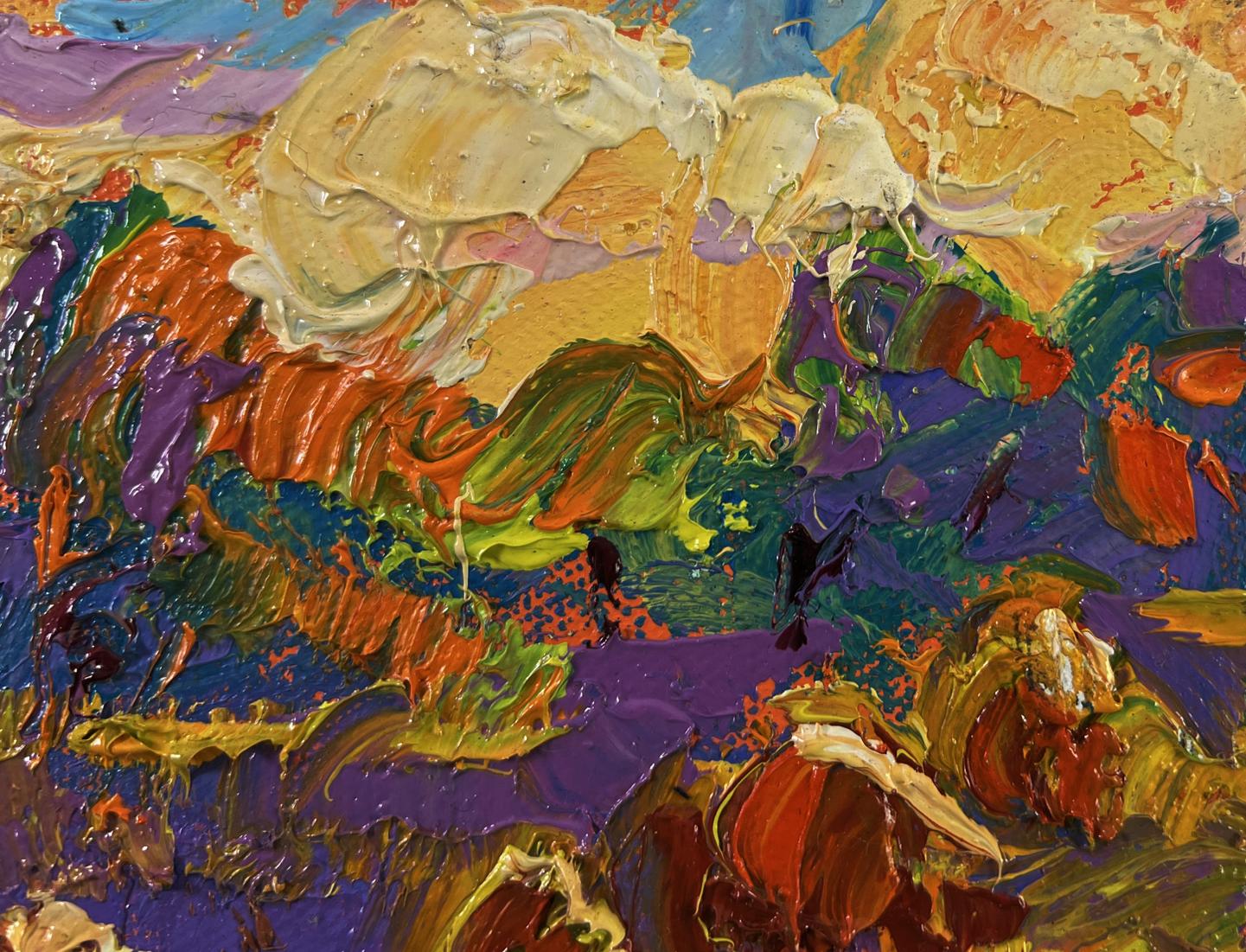 Vibrant abstract oil painting by Oleksiy Ivanyuk: Light fades in the embrace of silence