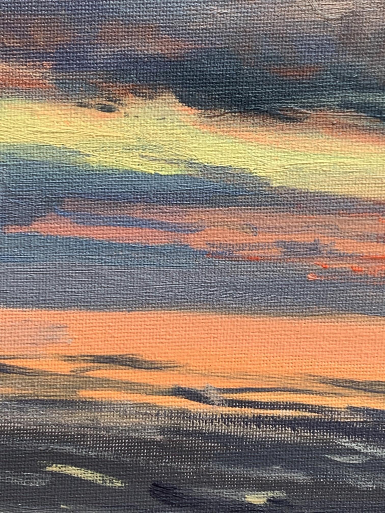 Oil painting Sunset at sea by Tatyana Derdey textured canvas sunset