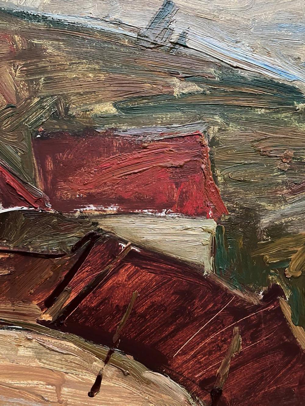 Oil painting of Fishermans House by Oleksandr Andreev in bold red earthy tones