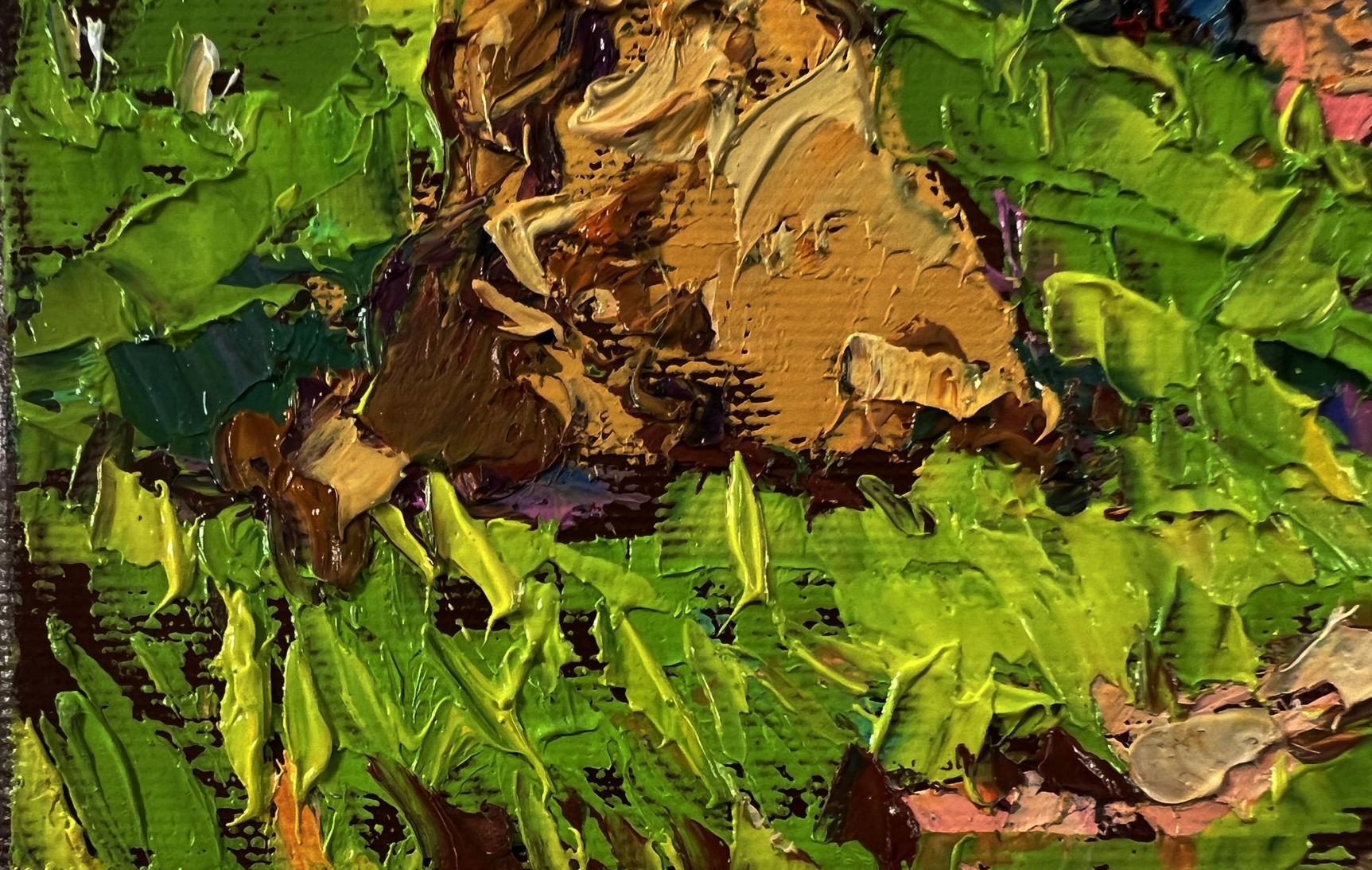 Oil painting The road home by Oleksiy Ivanyuk with green foliage impasto