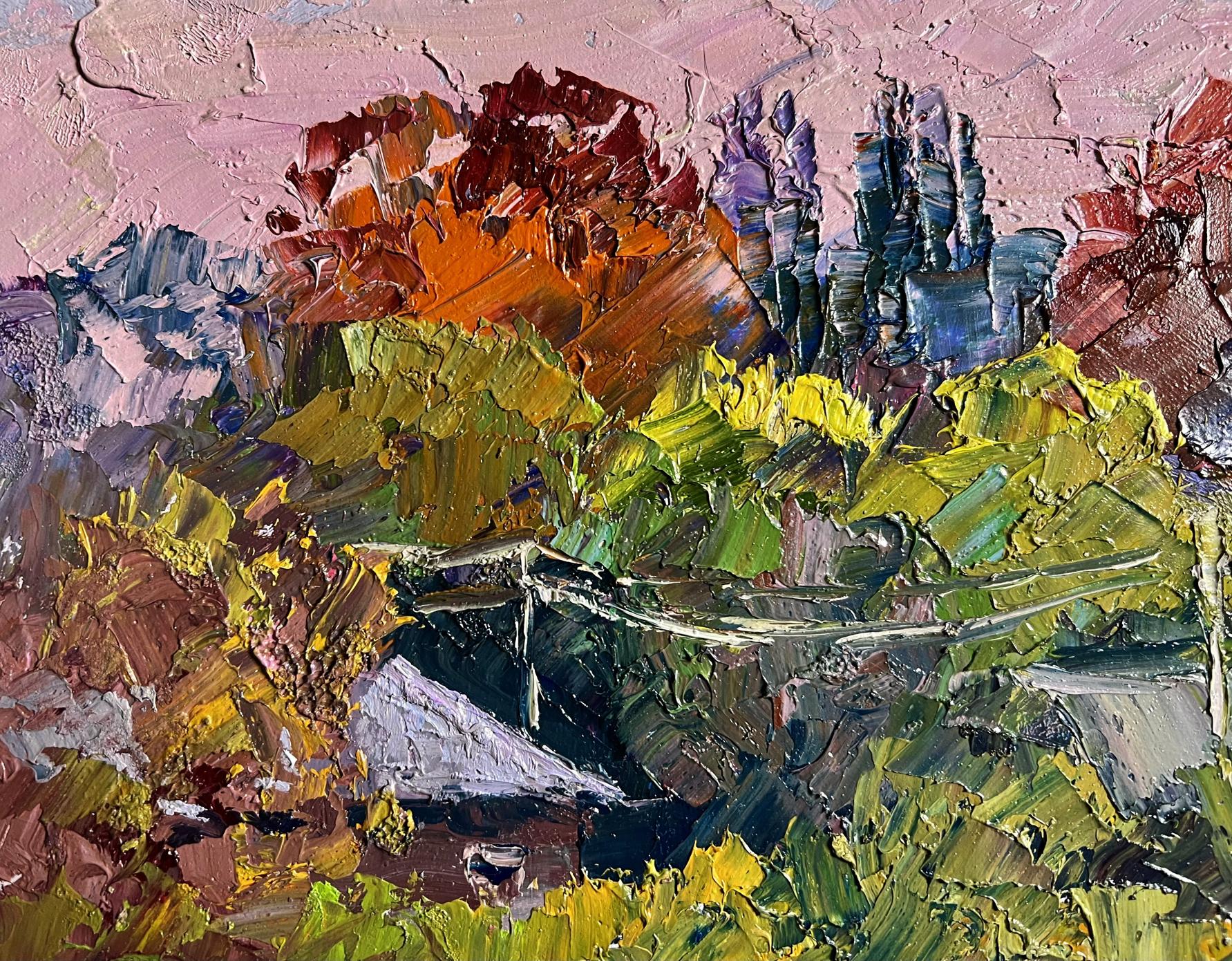 Crimson Autumn oil painting by Boris Serdyuk, vibrant impressionist landscape