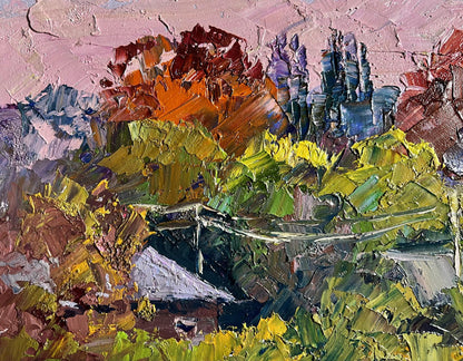 Crimson Autumn oil painting by Boris Serdyuk, vibrant impressionist landscape
