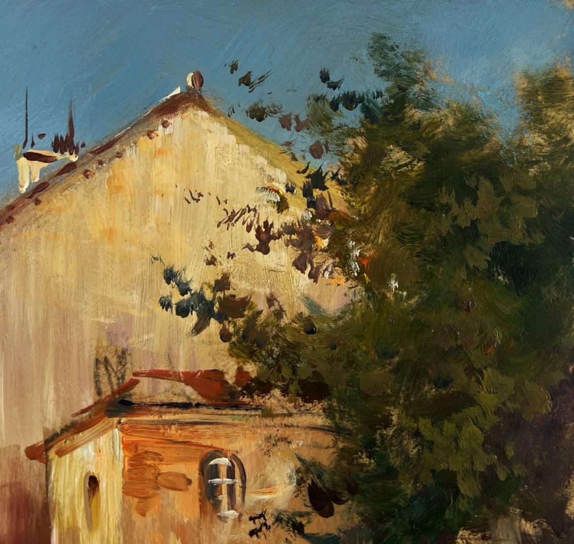 Oil painting City on the Water by Yuriy Suprunchuk with beige building
