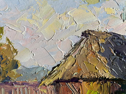 Oil painting House in the Field by Boris Serdyuk, textured roof impasto