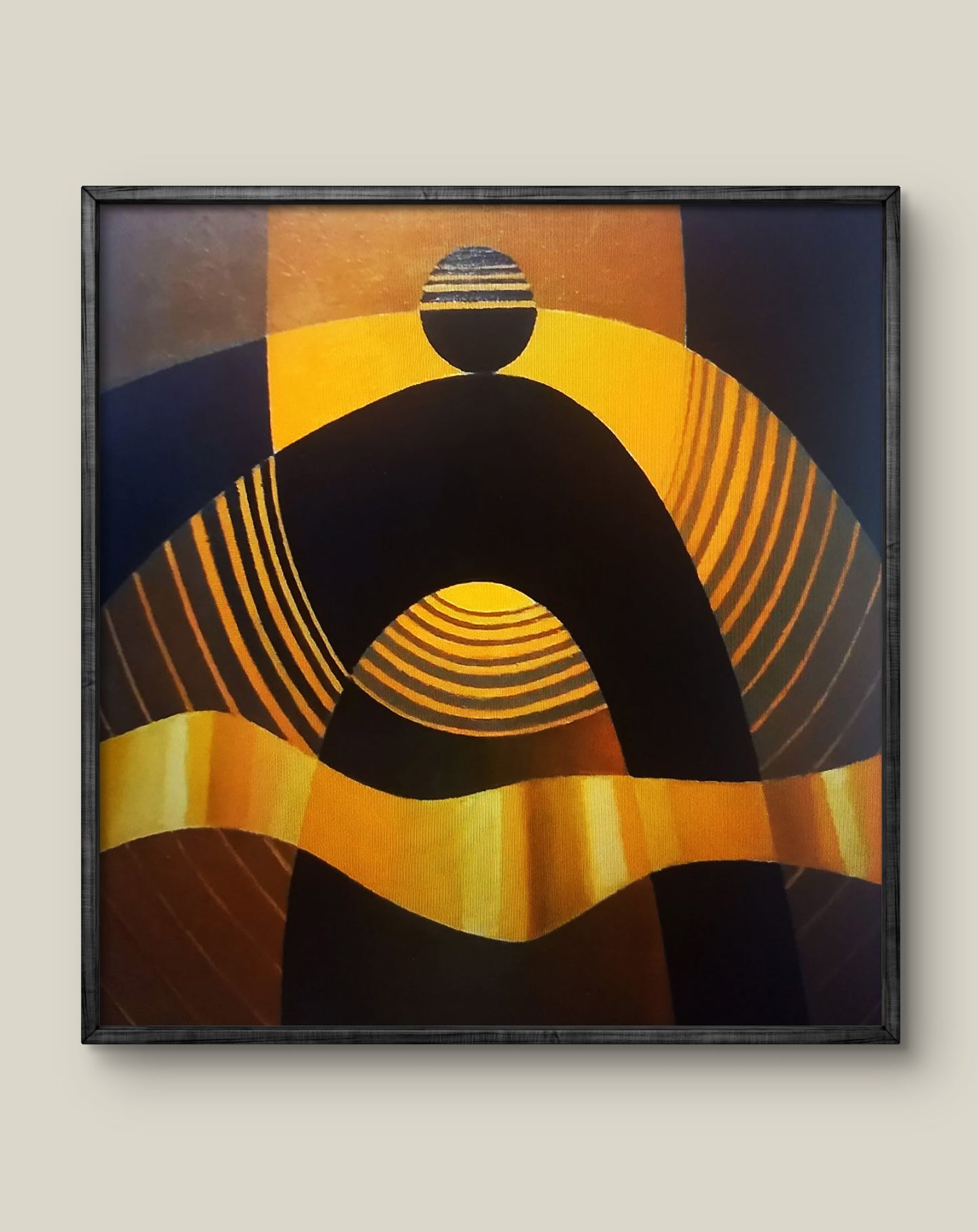 Oil painting Celebration by Alexander Strashevich: abstract geometric black gold blue circles