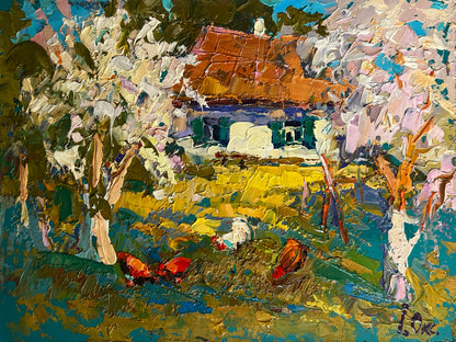 Vibrant impressionist Oleksiy & Oksana Ivaniuk cottage painting