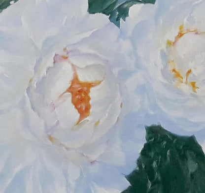 Delicate white peony oil painting by Vasily Korkishko