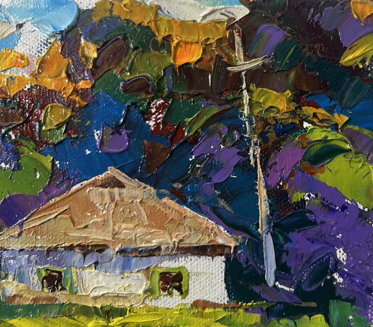 Rustic white house with brown roof by Oleksiy Ivanyuk oil painting