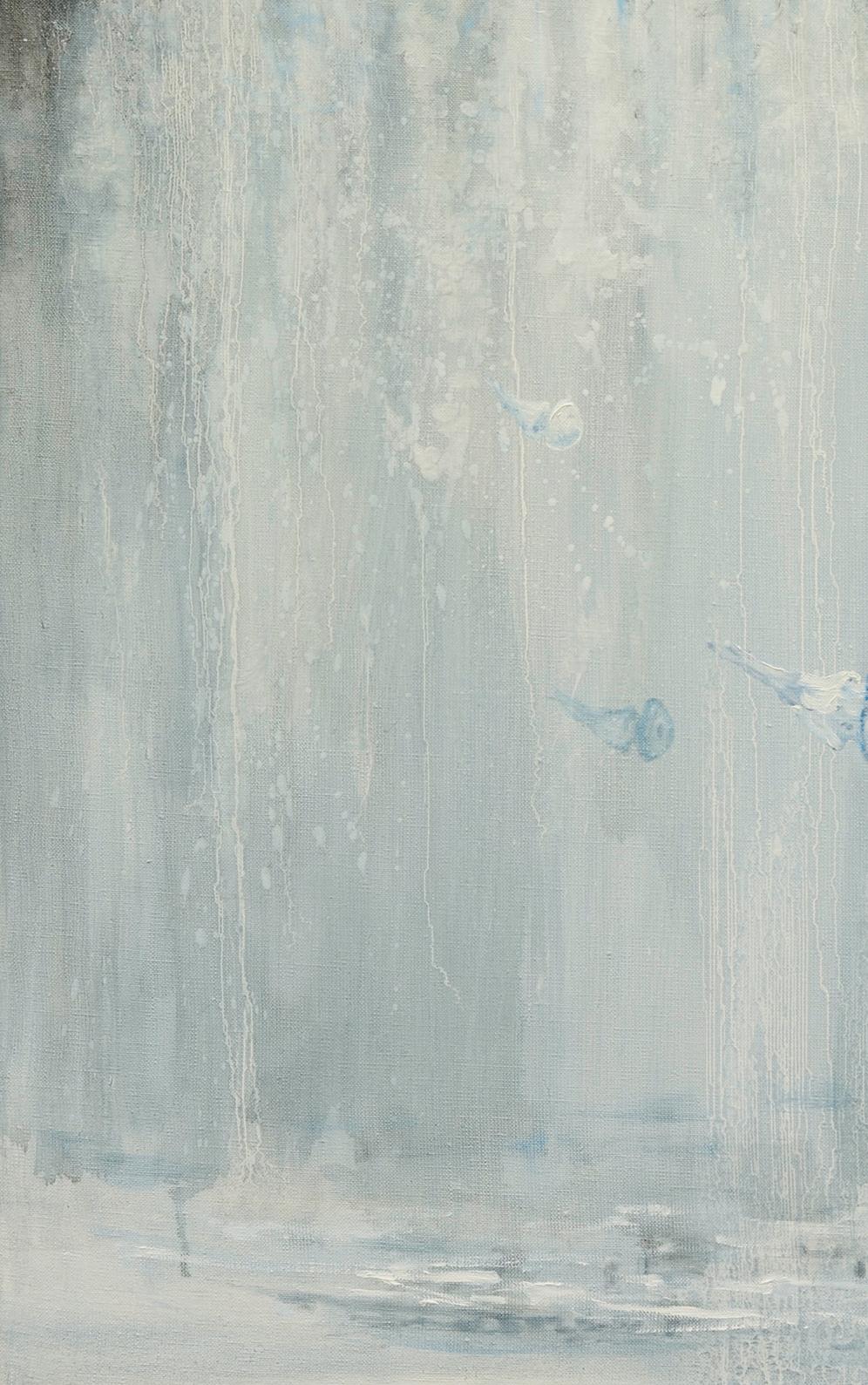 Oil painting Neptuno by Oleg Kateryniuk with blue white vertical brushstrokes