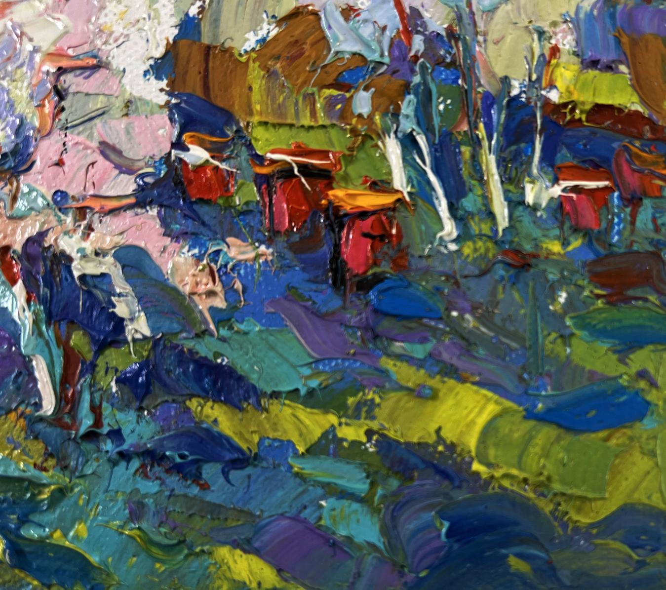 Vibrant oil painting Nature in spring colors by Oksana Ivanyuk with impasto strokes