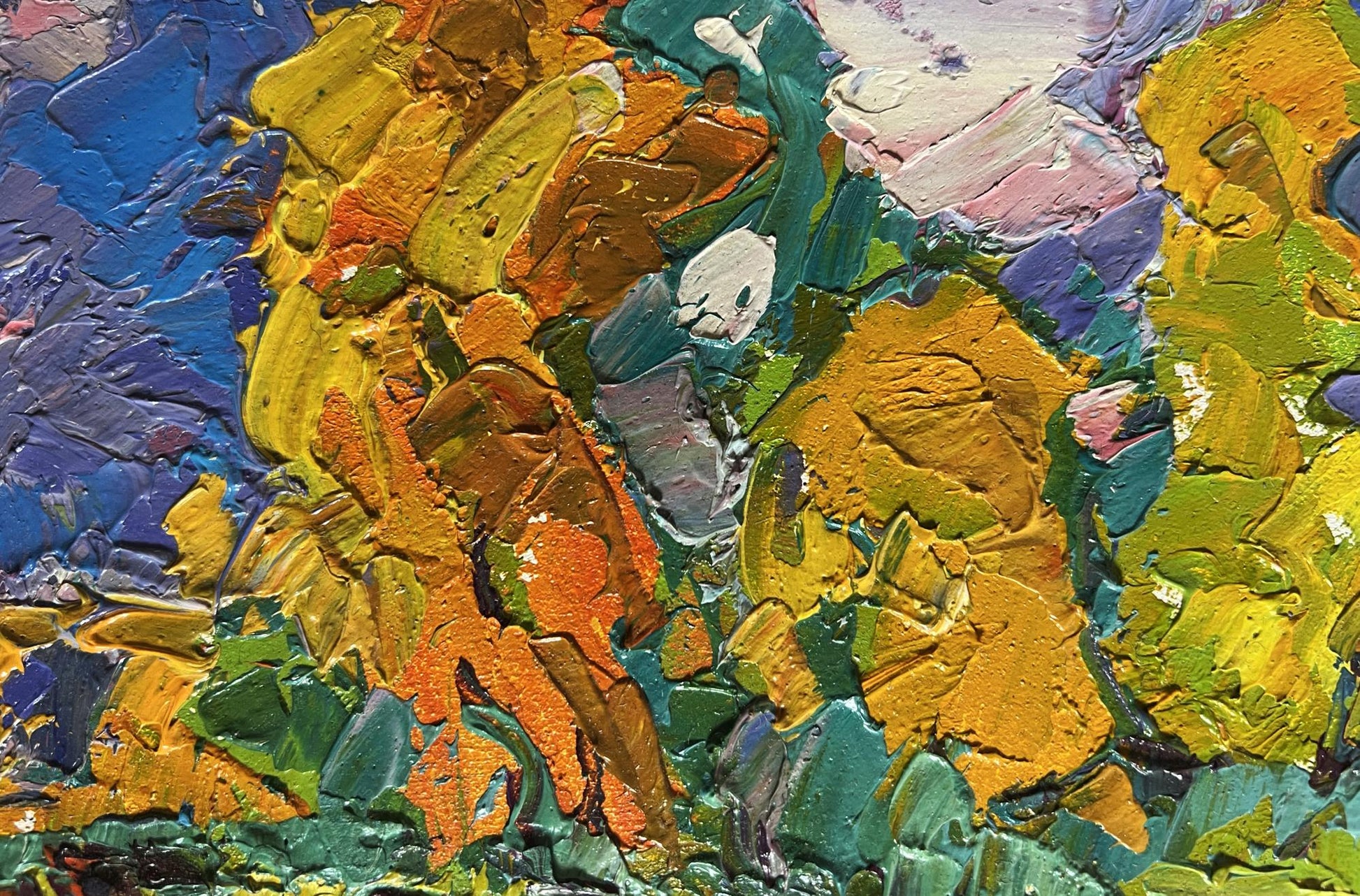 Vibrant impasto oil painting of autumn meadows with breeze by Oleksiy Ivanyuk