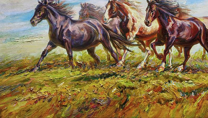 Vibrant impressionist oil painting Herd by Leonid Pavlenko: galloping horses