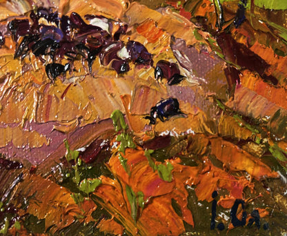 Vibrant oil painting of autumn leaves by Oleksiy Ivanyuk, Sunny day beauty