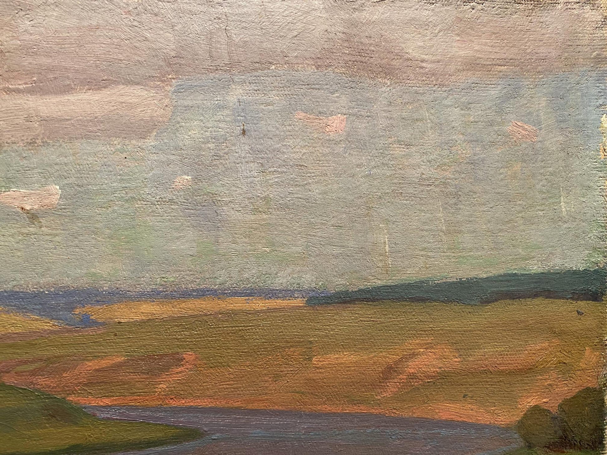Textured oil painting of serene river view by Nikolai Hrustalenko