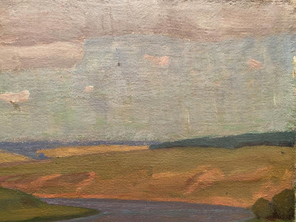 Textured oil painting of serene river view by Nikolai Hrustalenko