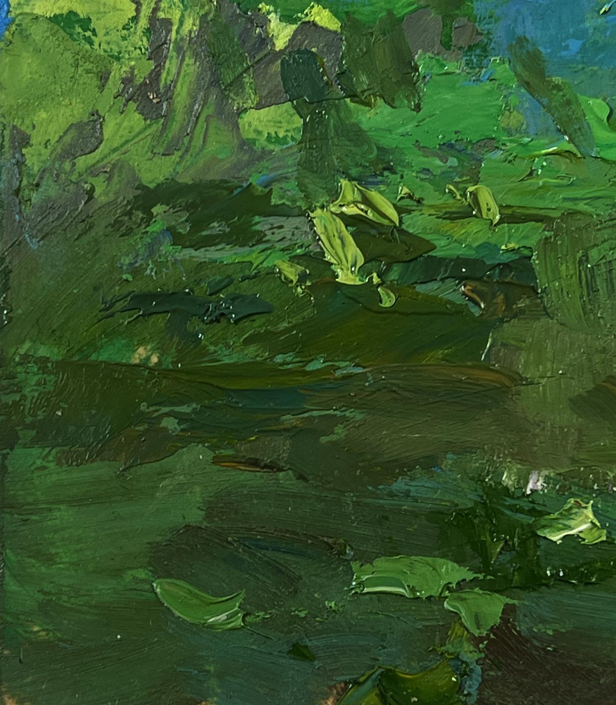 Impressionistic oil painting of cows grazing by river by Yuriy Suprunchuk