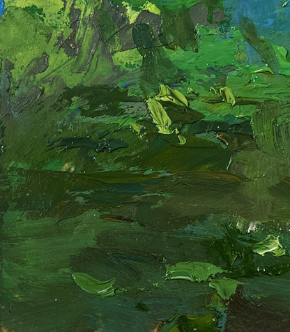 Impressionistic oil painting of cows grazing by river by Yuriy Suprunchuk