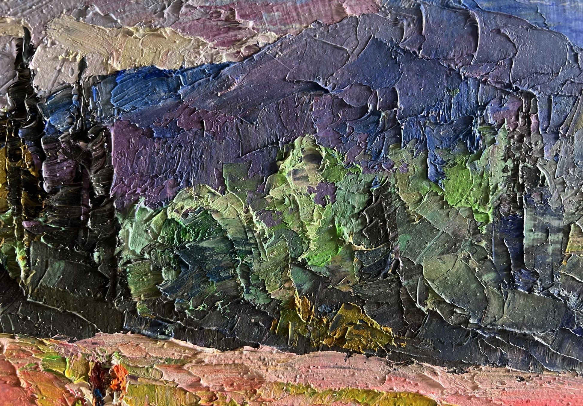 Textured oil painting of flowery mountain meadows by Boris Serdyuk