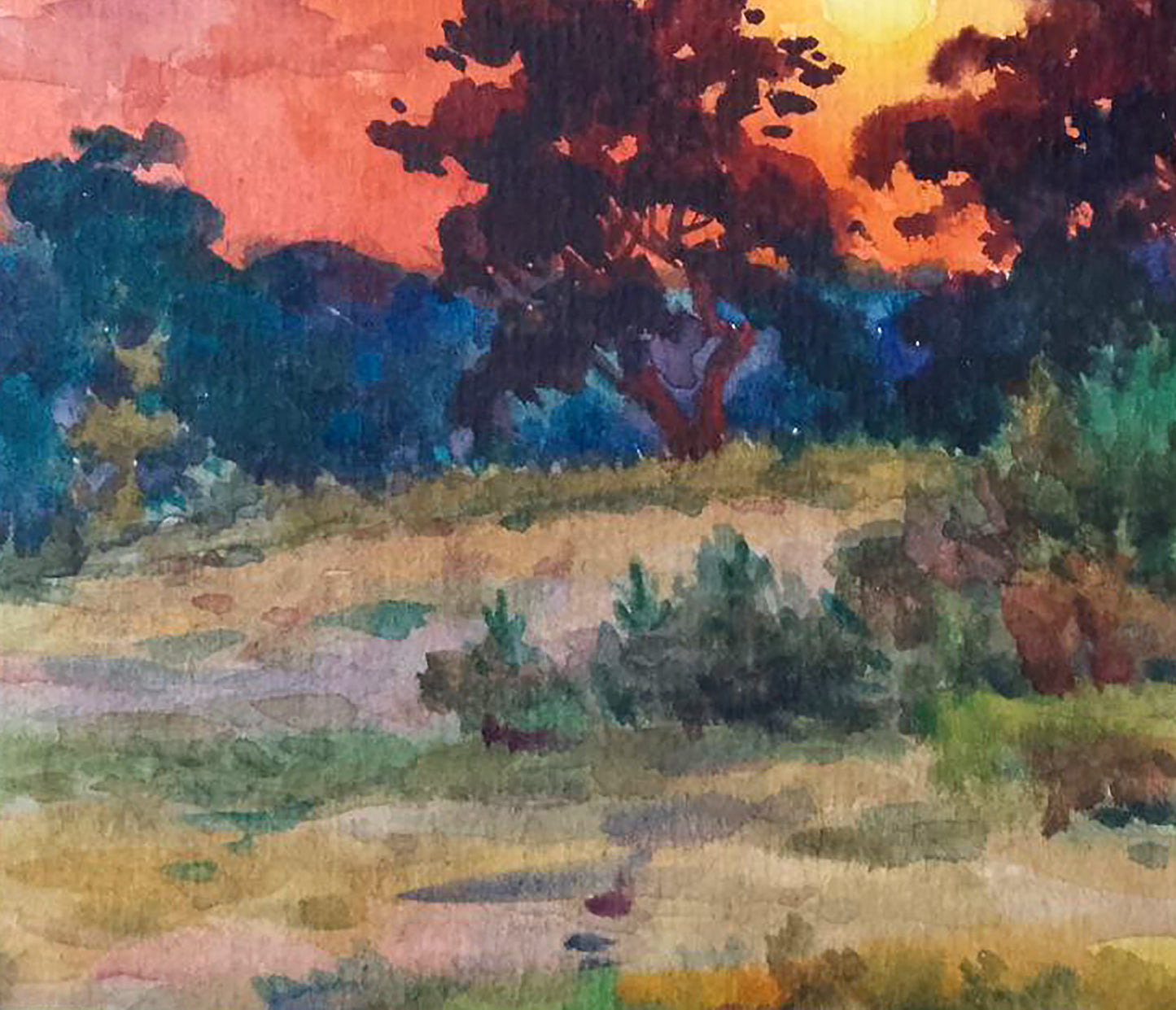 Watercolor painting Watching the Sunset by Vitaly Duhnevich