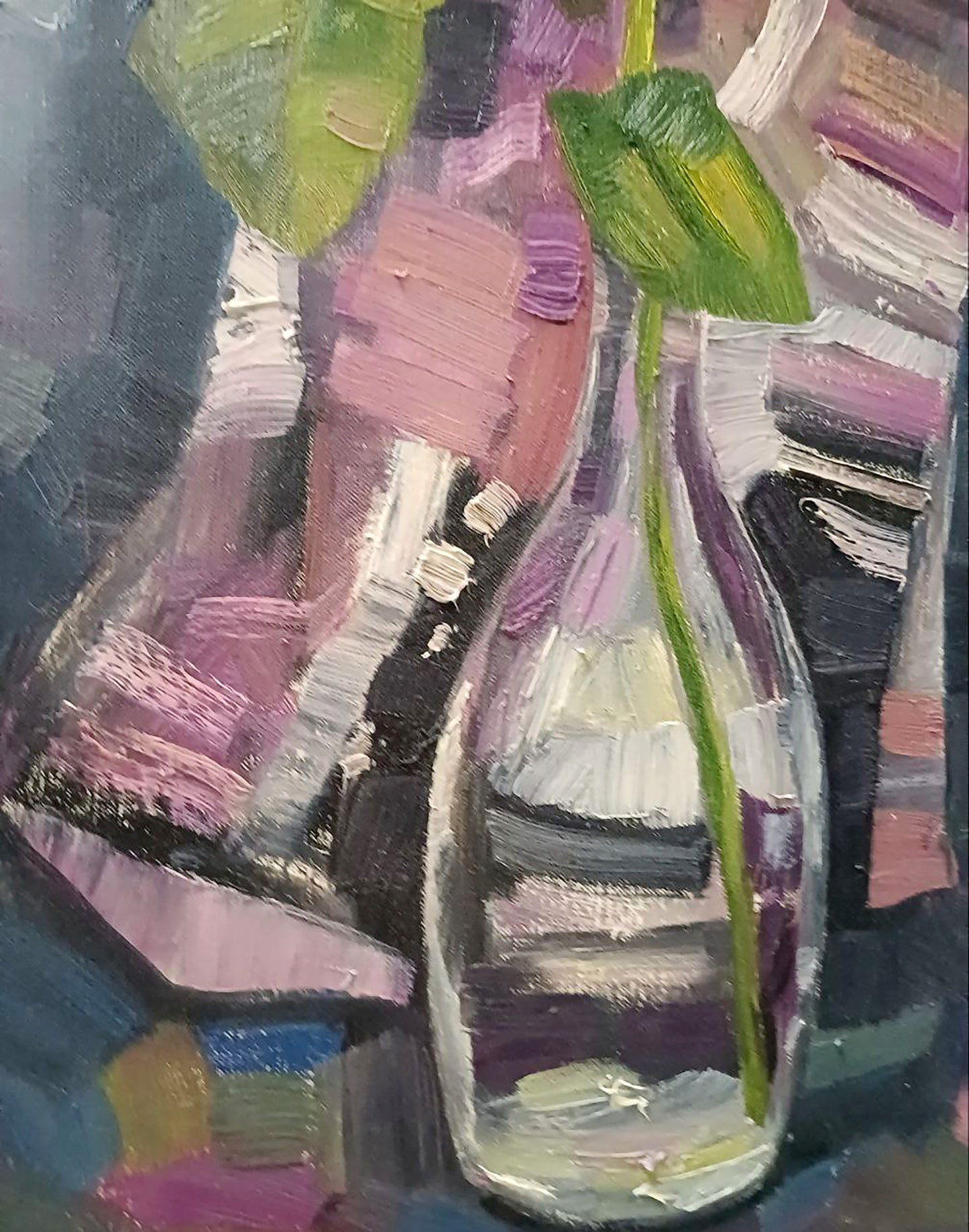 Oil painting of white rose by Tatyana Shulyak in clear glass vase