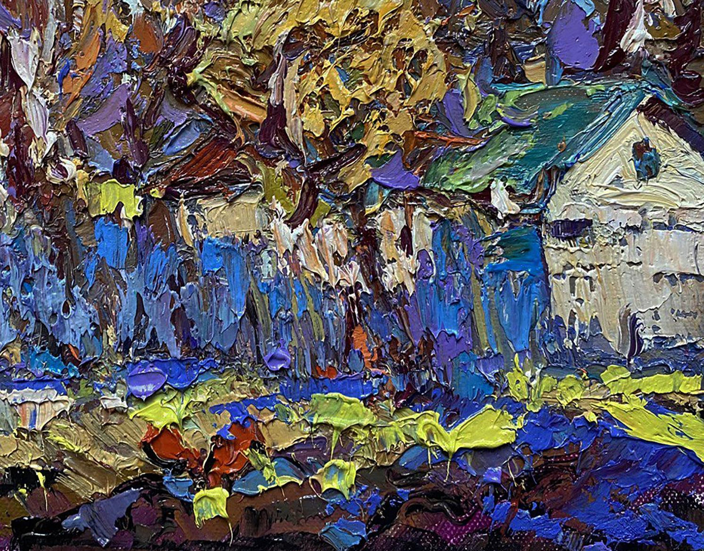Vibrant impressionist oil painting Autumn time in the village by Oleksiy Ivanyuk