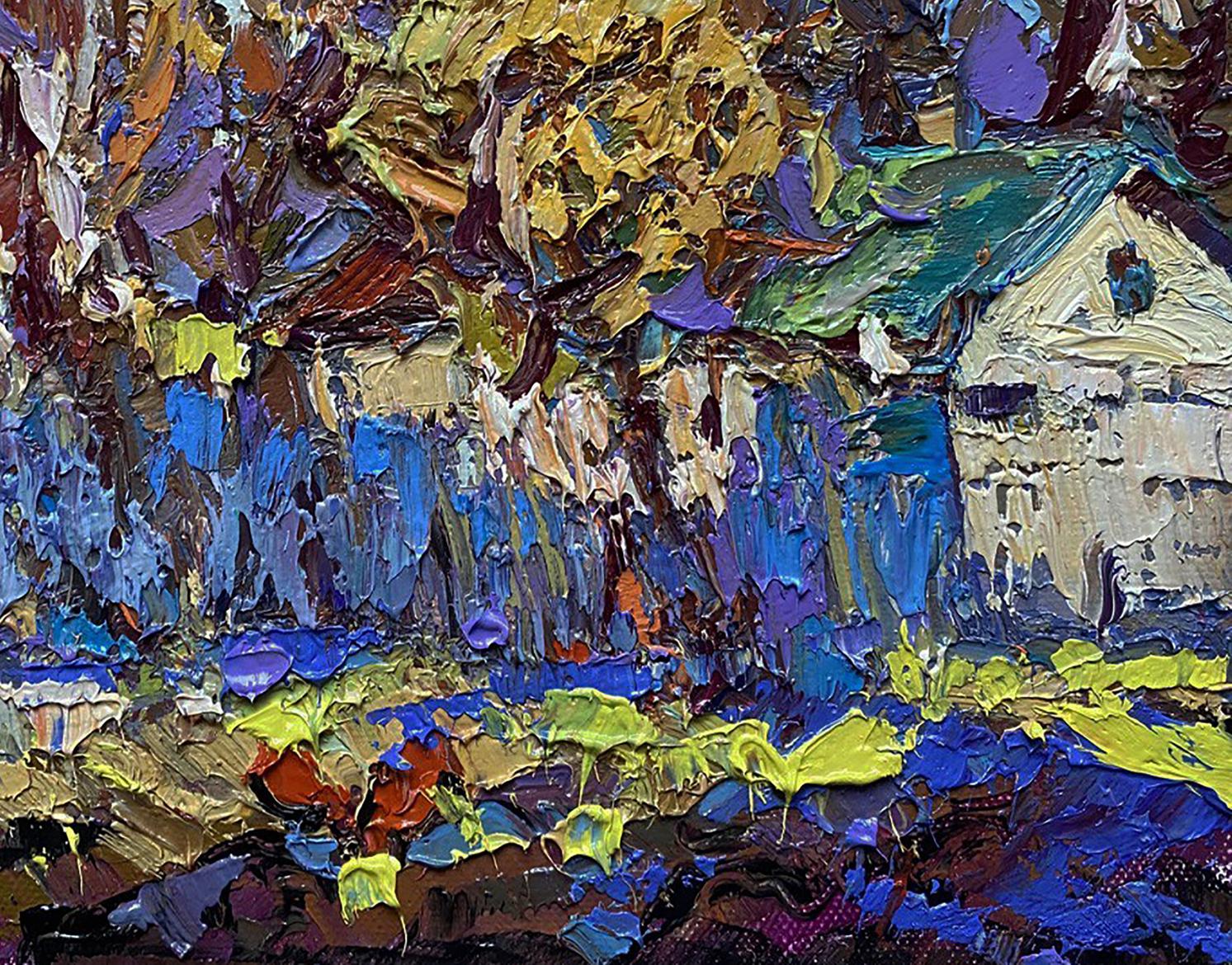 Vibrant impressionist oil painting Autumn time in the village by Oleksiy Ivanyuk