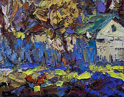 Vibrant impressionist oil painting Autumn time in the village by Oleksiy Ivanyuk
