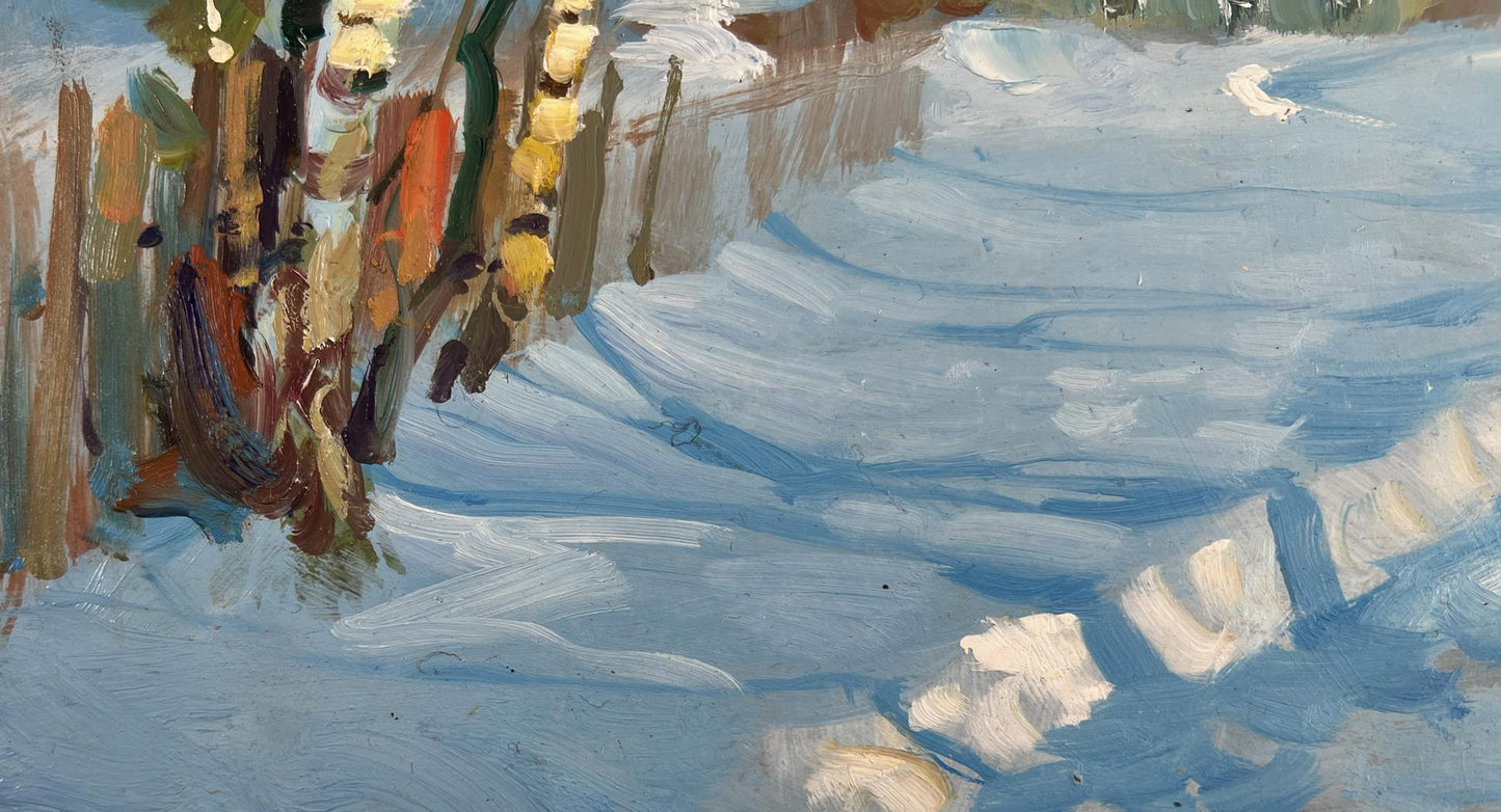 Textured impressionistic oil painting of snowy landscape by Yuriy Suprunchuk