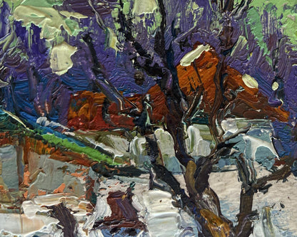 Vibrant impressionist oil painting of children making snowman by Oksana Ivanyuk
