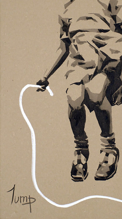 Stylized black and white girl jumping rope by Dima Filatov acrylic painting
