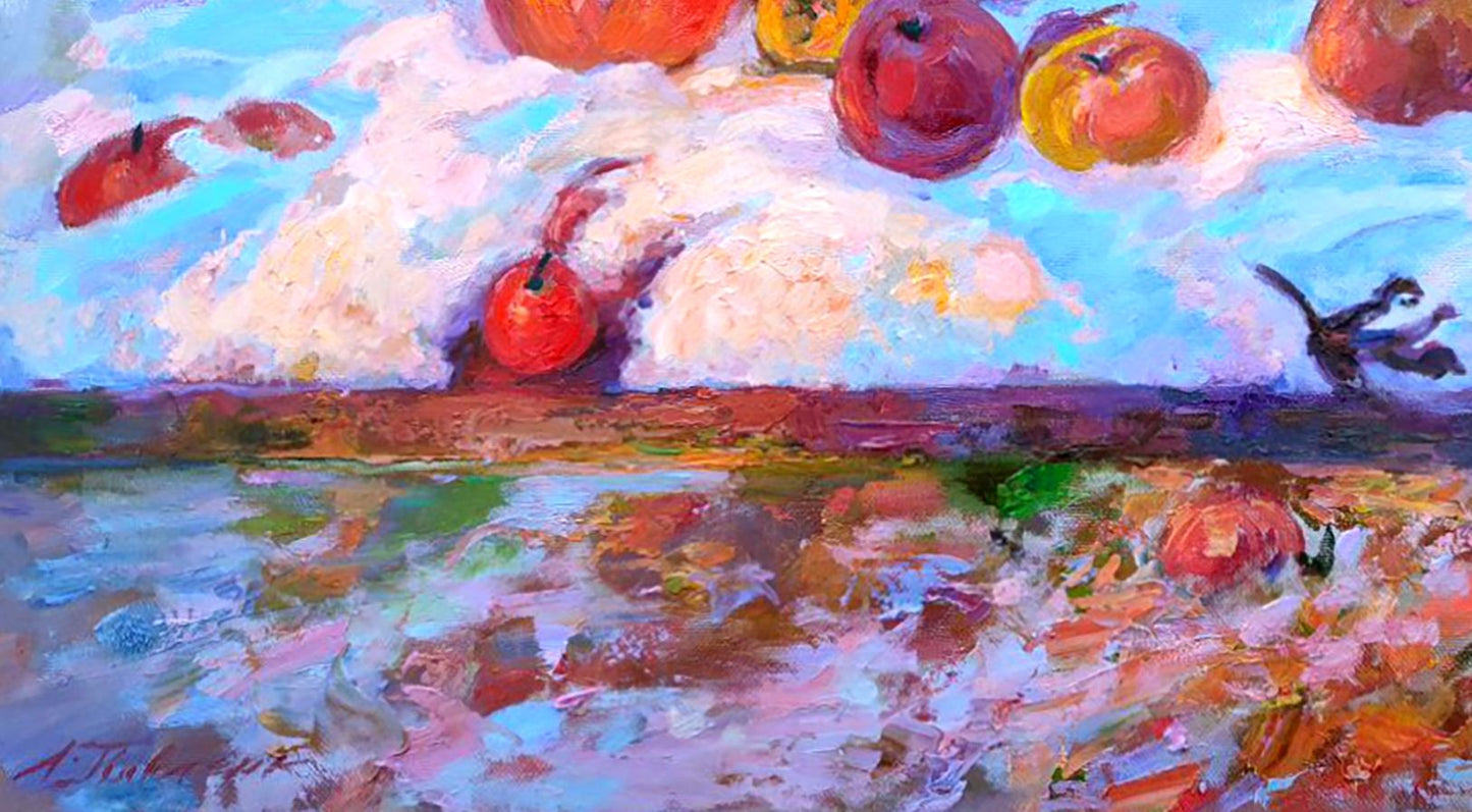 Vibrant oil painting of Christmas apples by Leonid Pavlenko