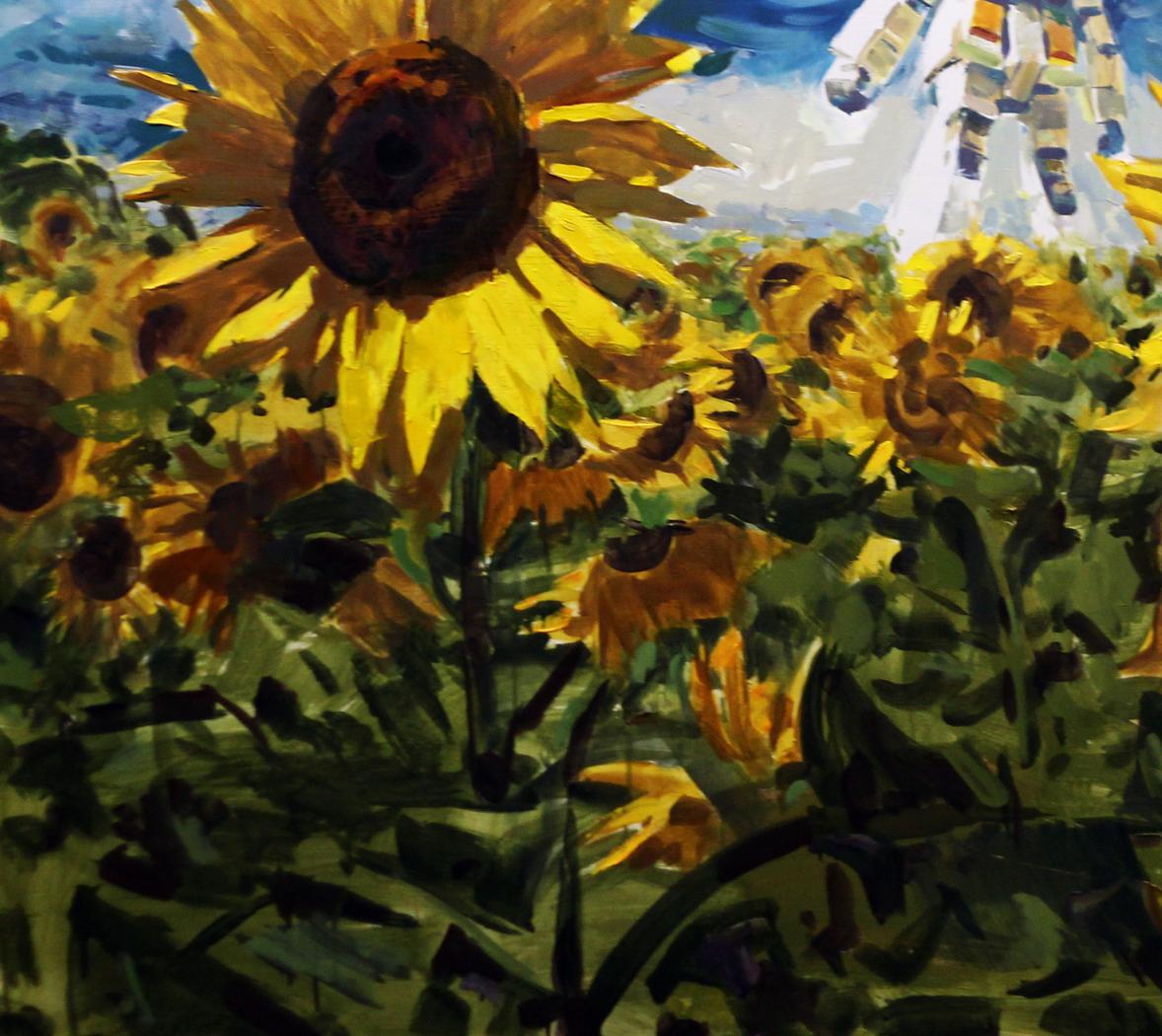 Vibrant yellow sunflowers oil painting by South Ed Potapenkov