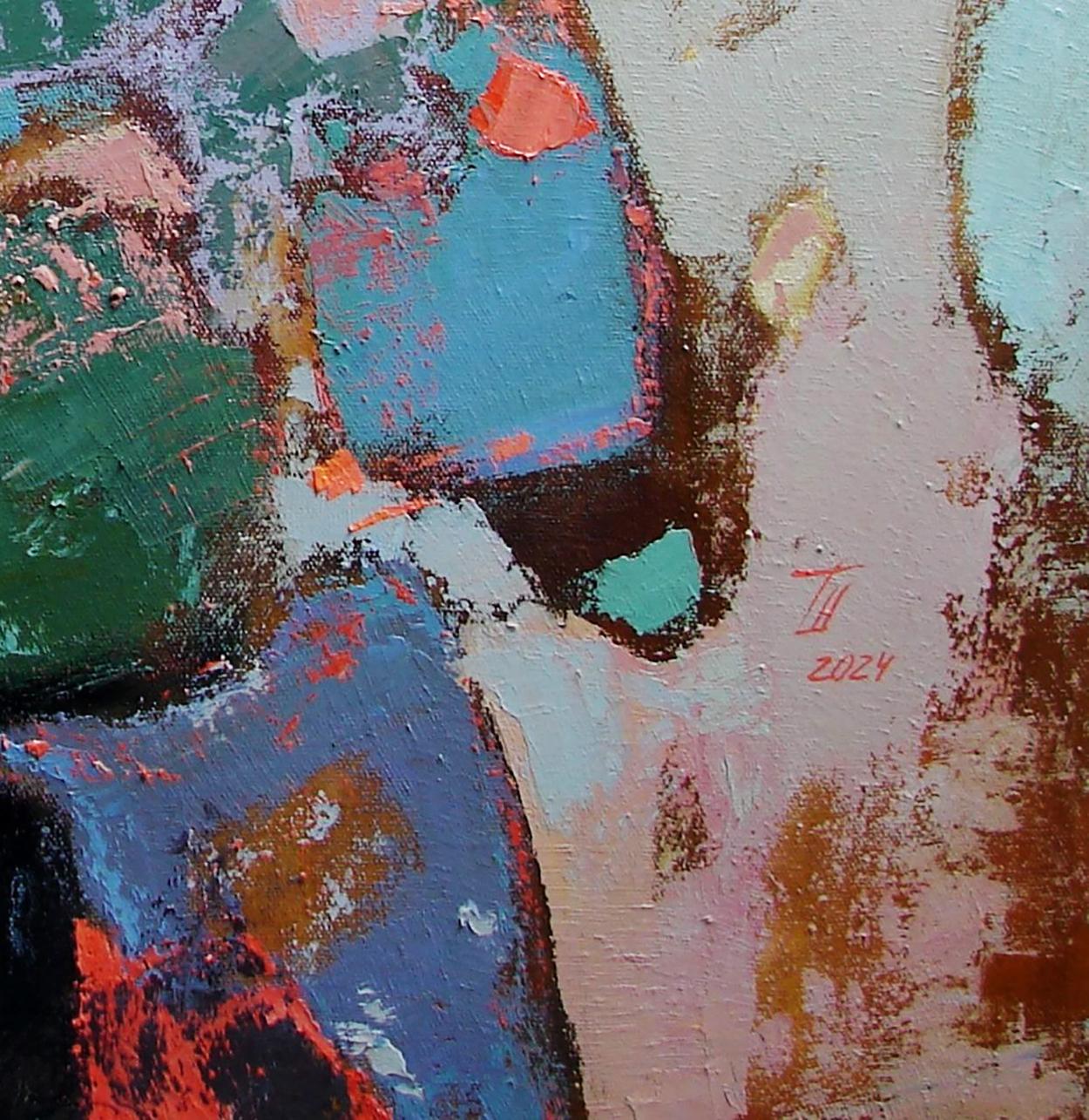 Oil painting Izmir Tatyana Shulyak abstract expressionist teal green hues