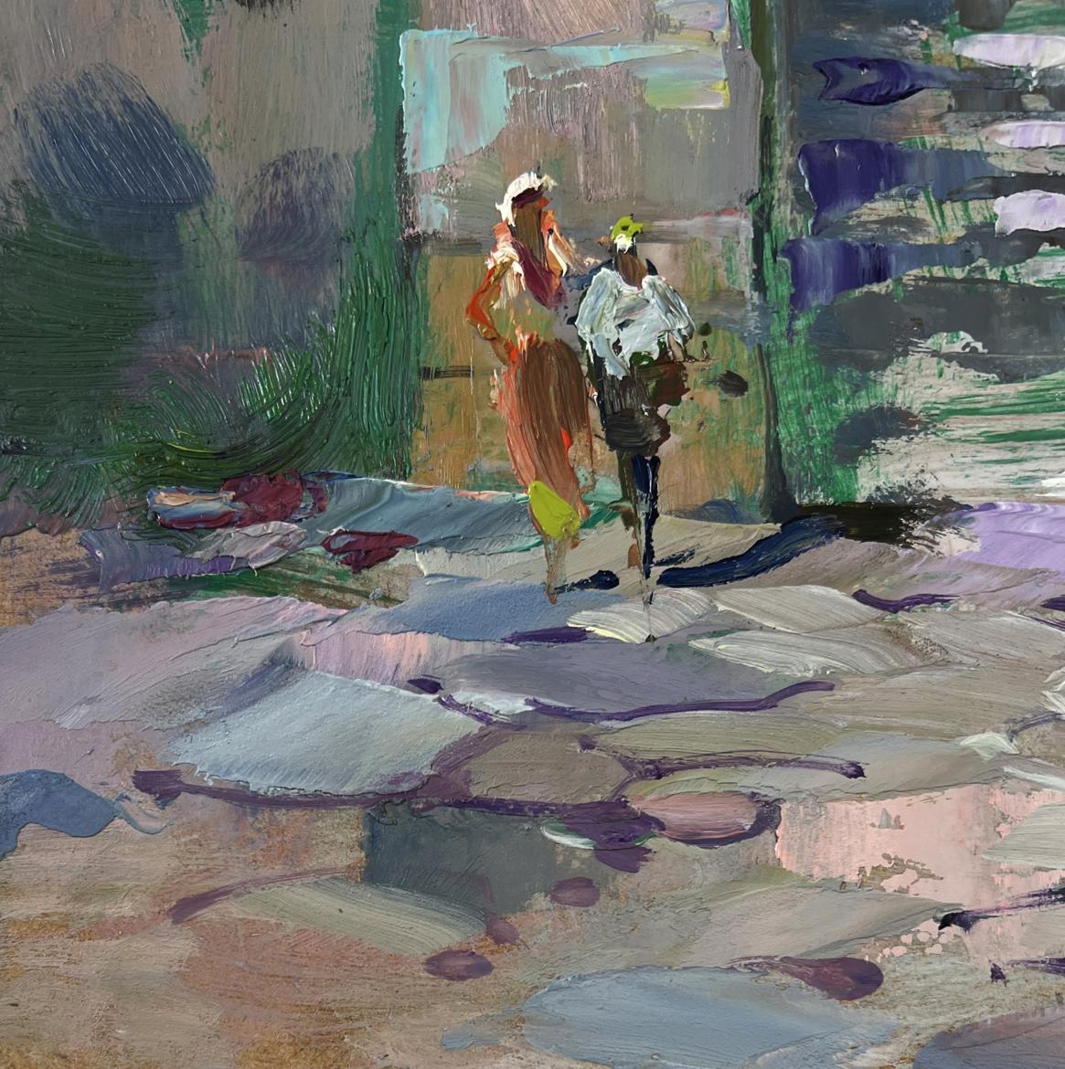 Impressionistic oil painting of old city stairs alley by Yuriy Suprunchuk