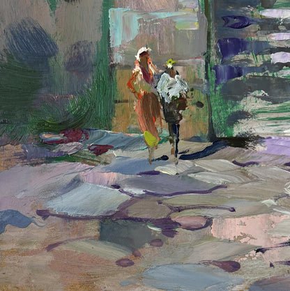 Impressionistic oil painting of old city stairs alley by Yuriy Suprunchuk