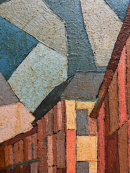 Oil painting City Square by Serhiy Kovalev with bold earthy tones